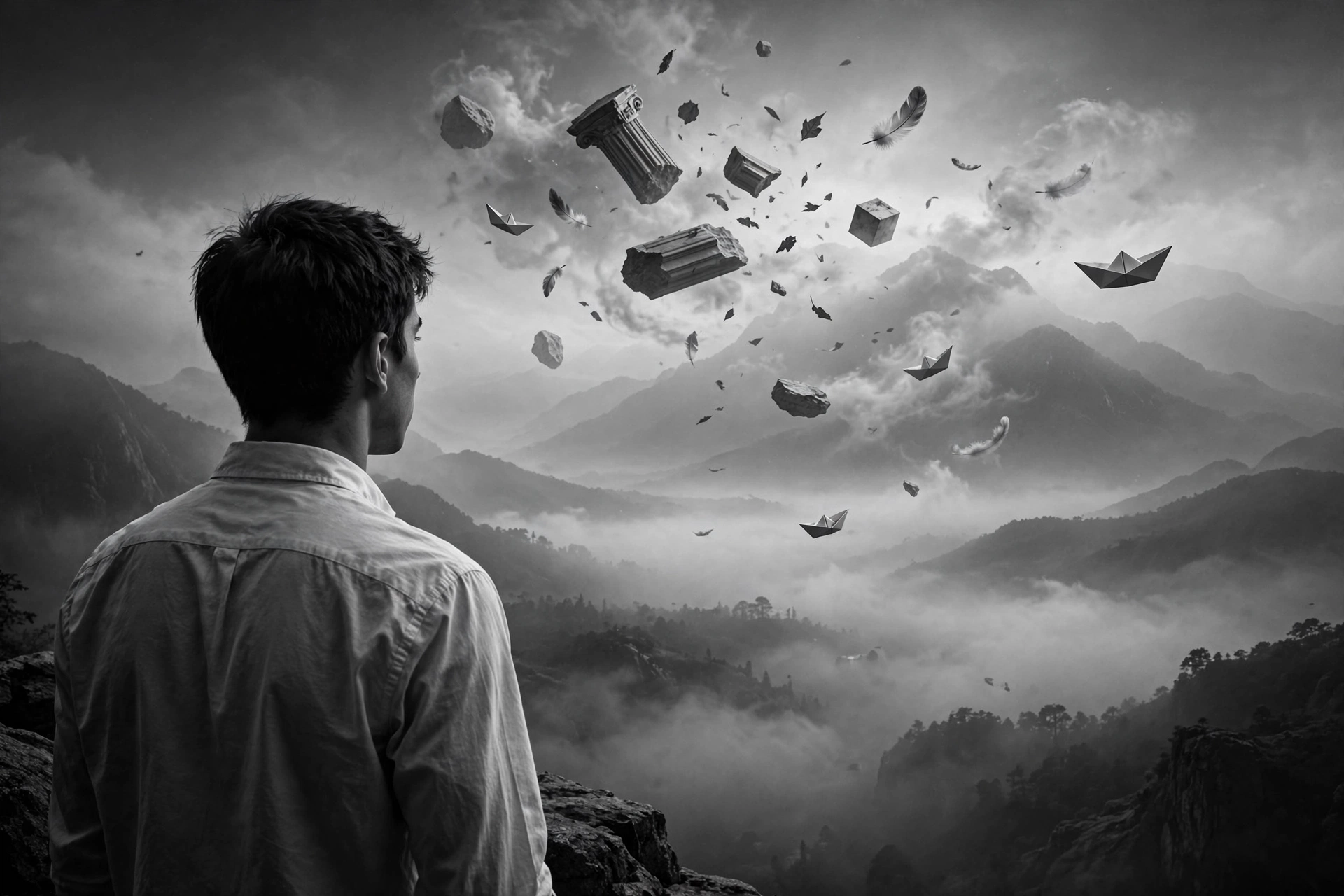 Monochrome Surreal Mountain Portrait