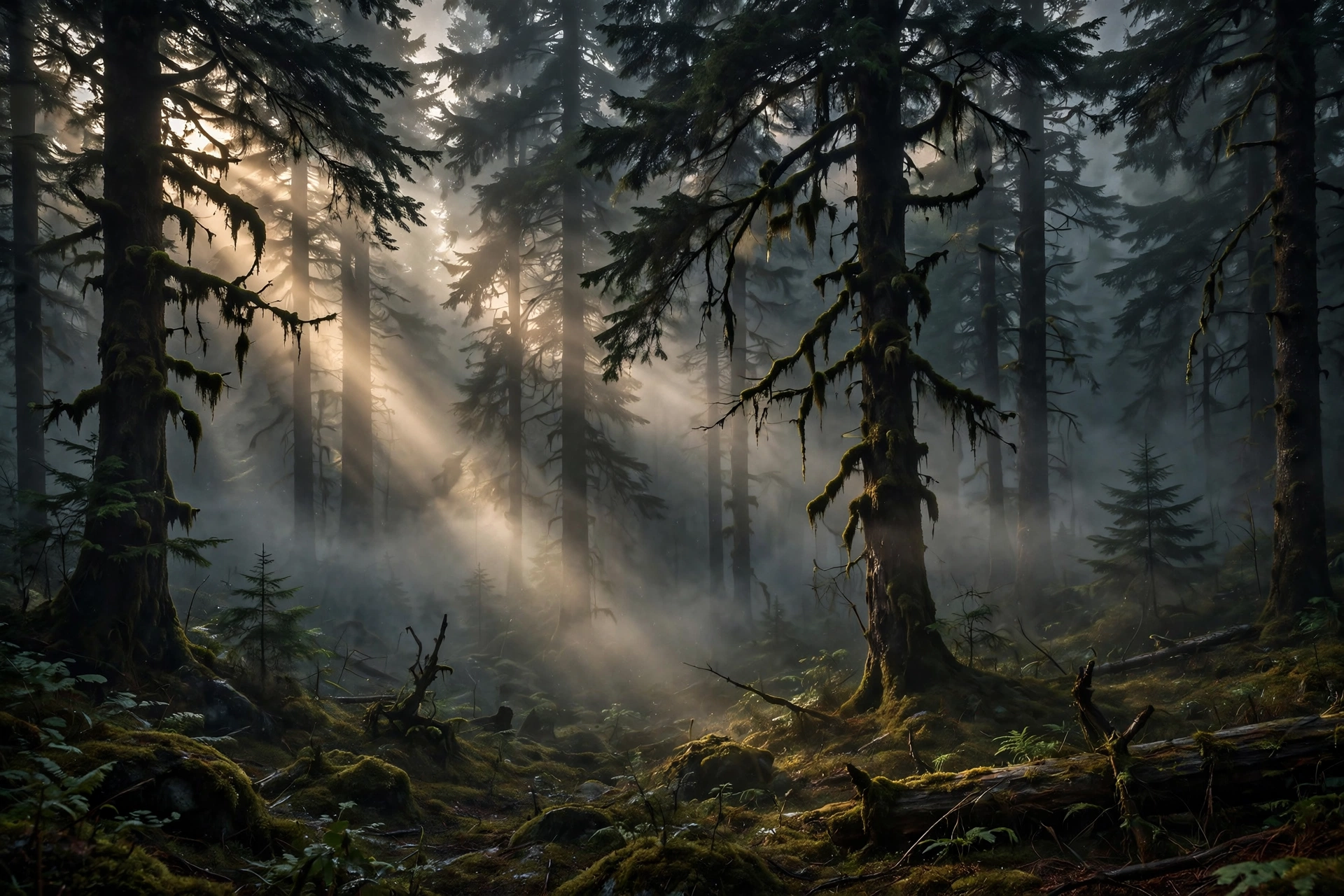 Moody Foggy Forest Landscape