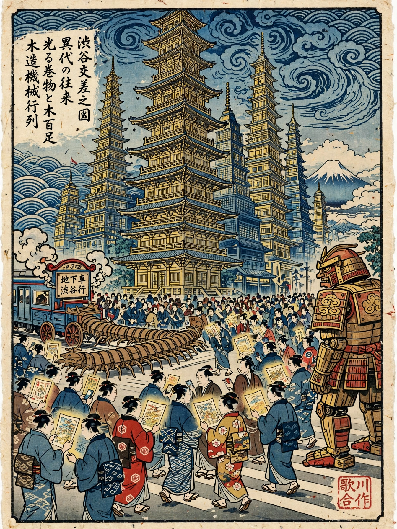 Edo-period Ukiyo-e reinterpretation of a modern scene