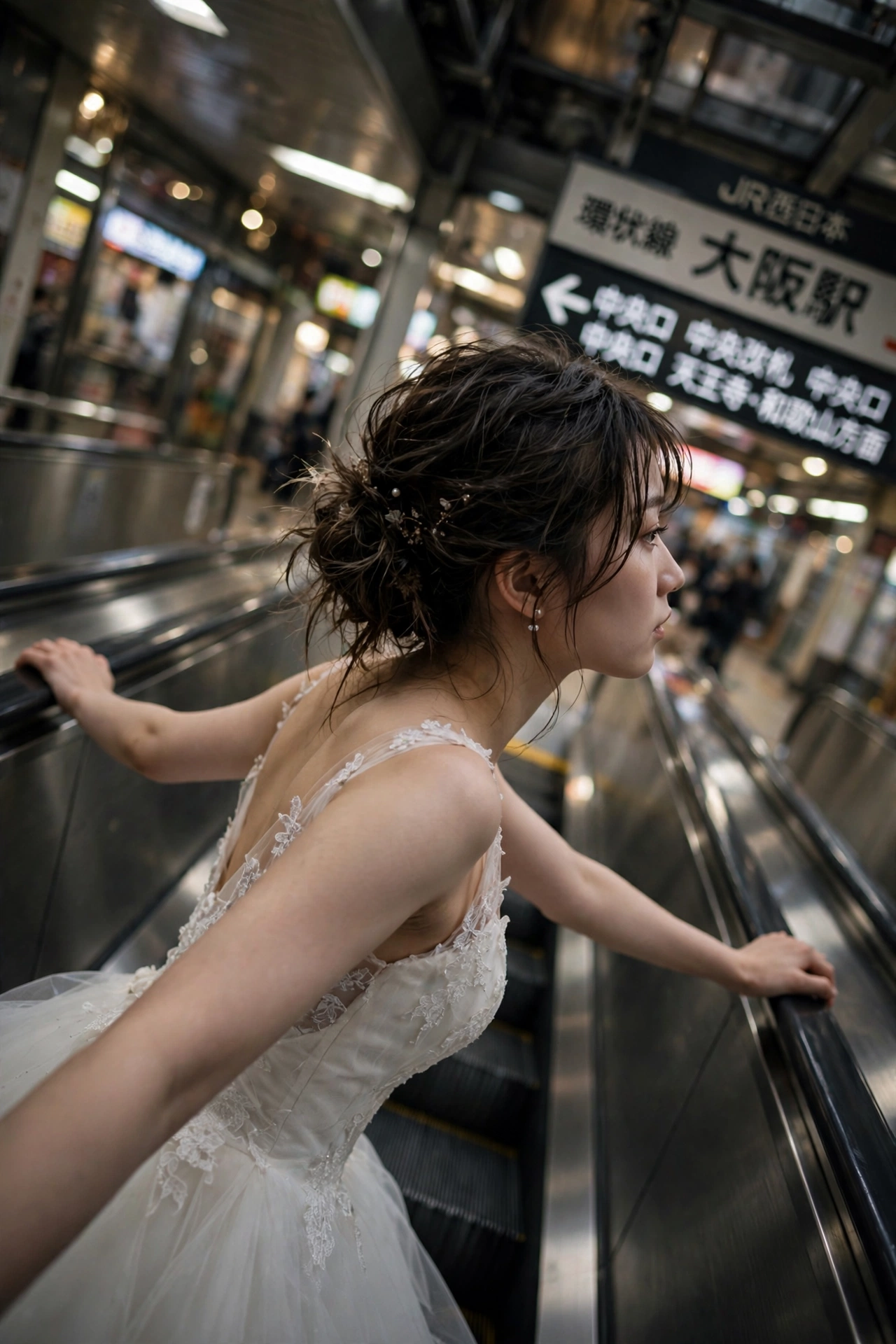 Escalator Dreaming Bride in Osaka Station