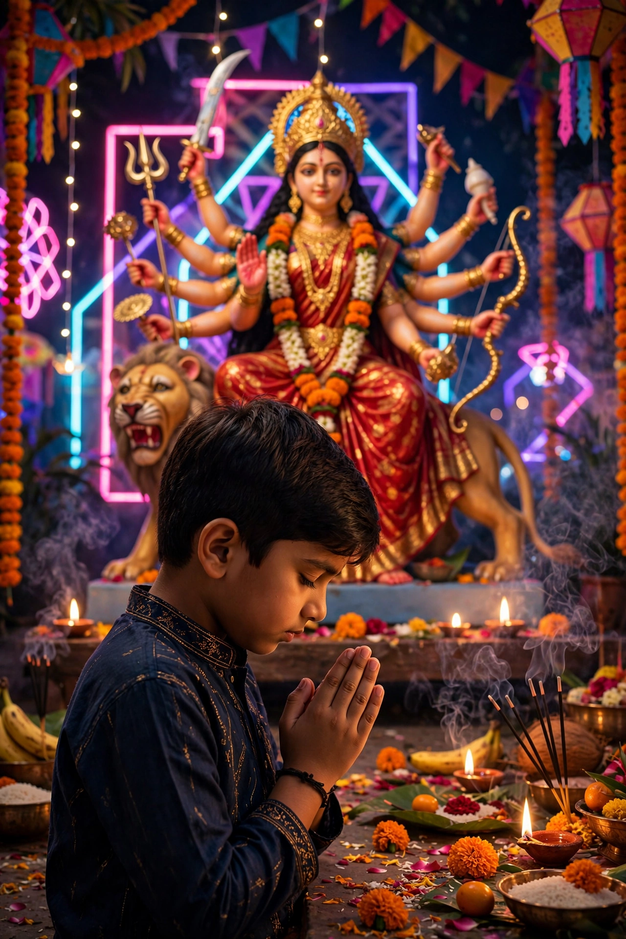 Navaratri Durga Idol Prayer Boy Prompt