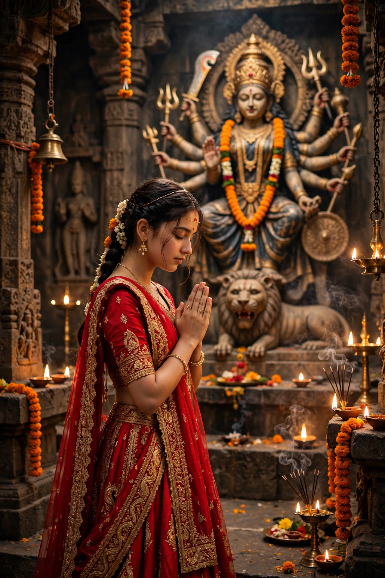 Navaratri Durga Temple Girl Prayer Prompt