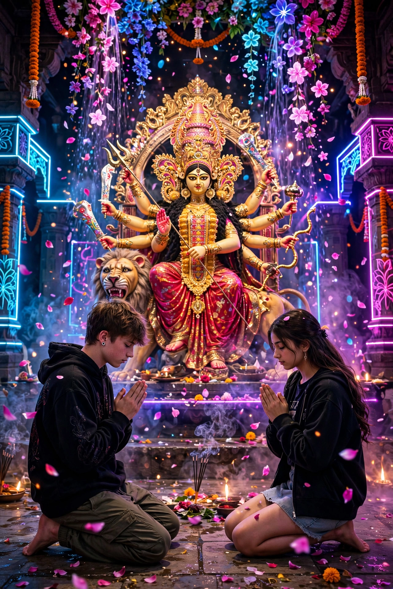 Navaratri Neon Durga Portrait