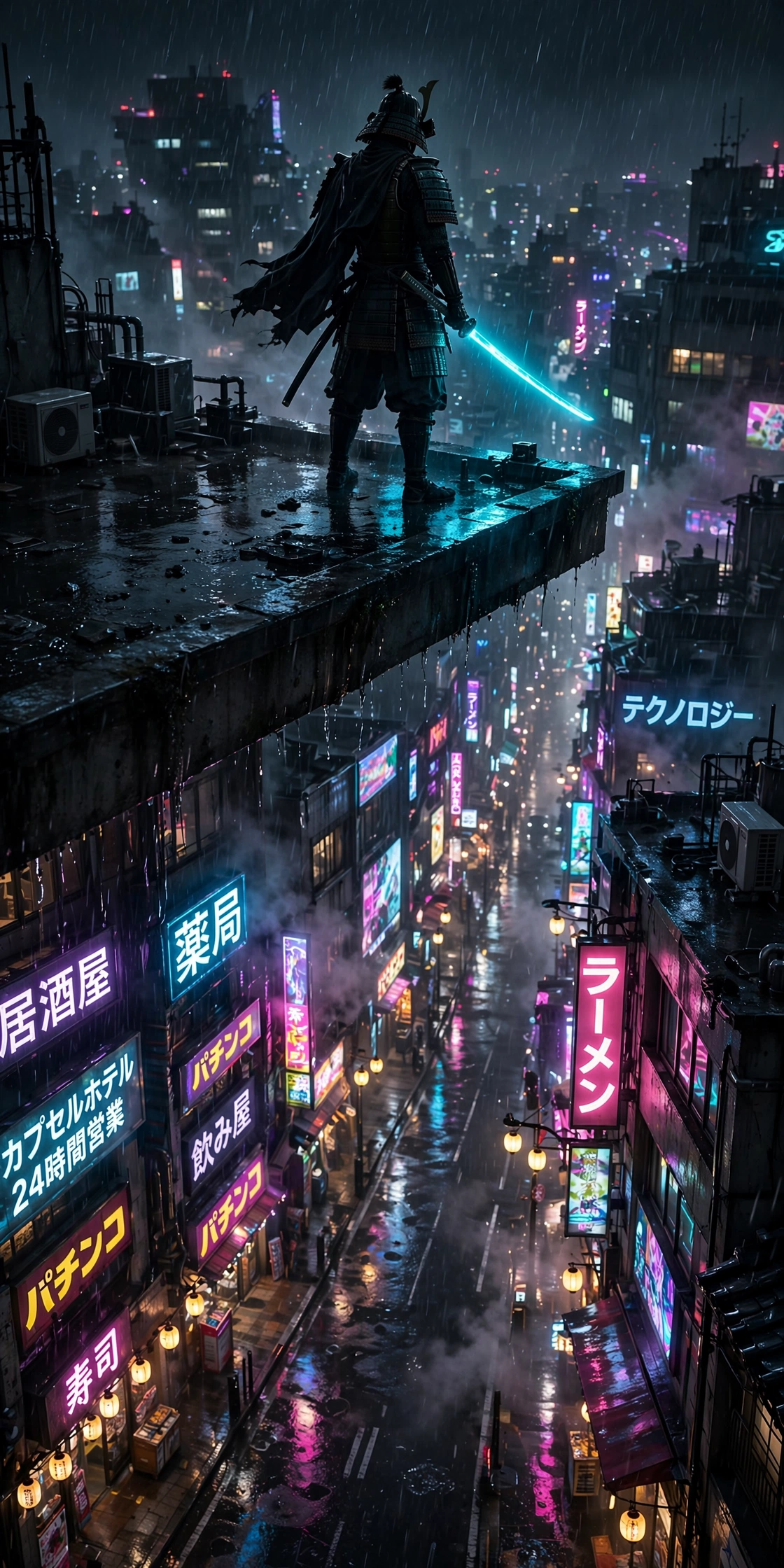 Neon Samurai Silhouette