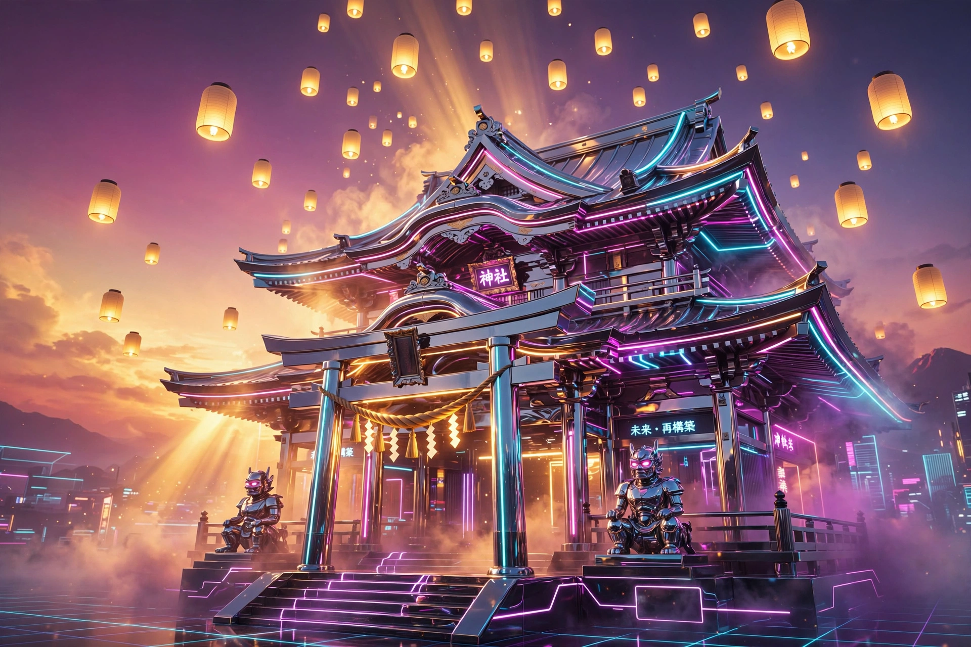 Neon Temple Dusk