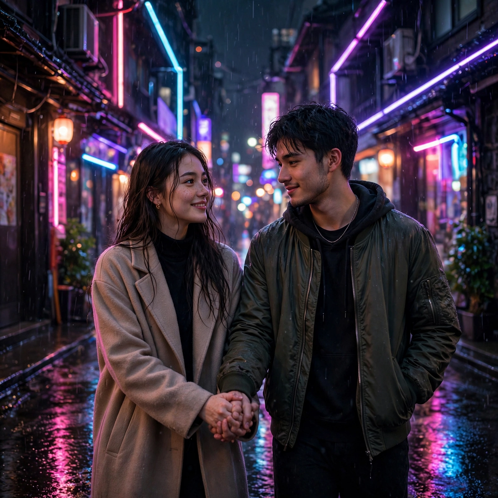 Neon Young Couple Night