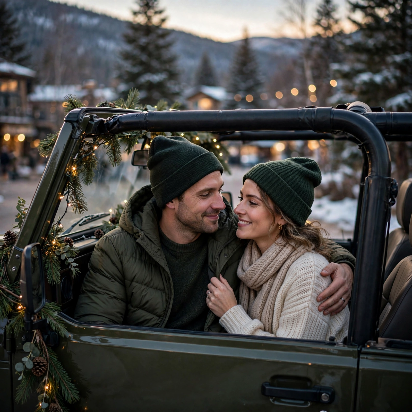 New Year Couple on Jeep