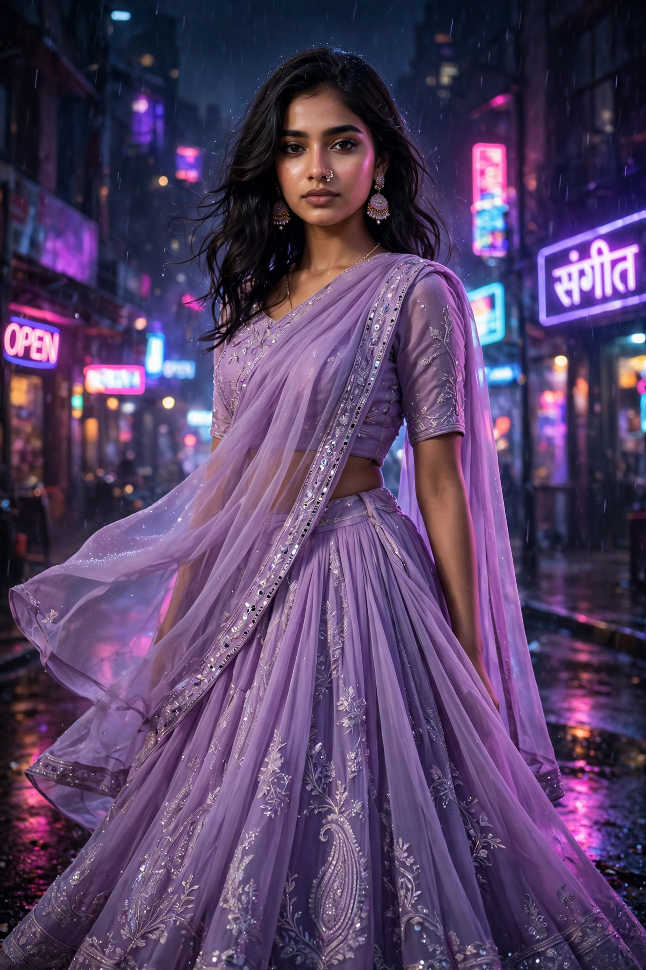 Night Neon Lehenga Portrait