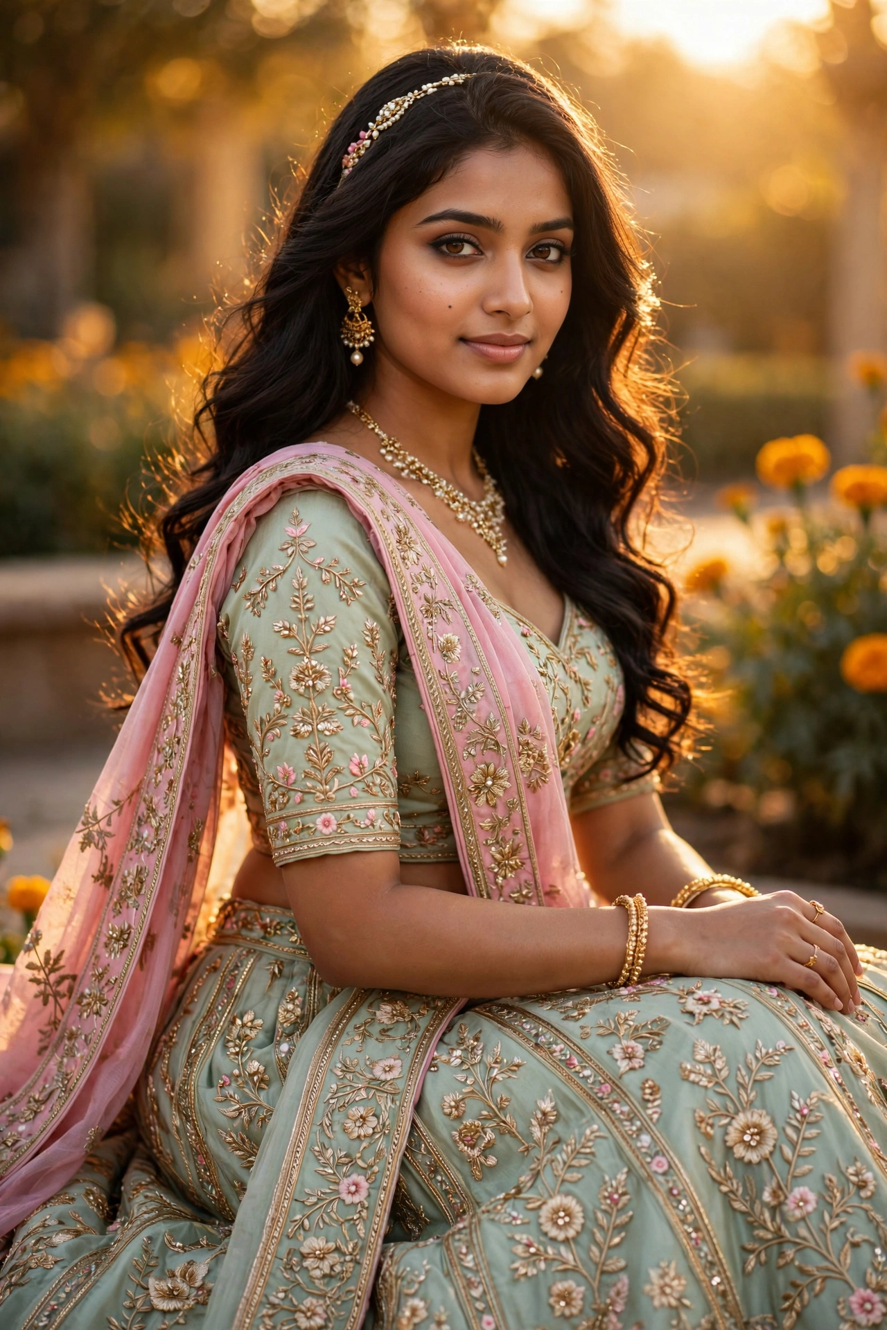 Pastel Sage Green Lehenga Portrait