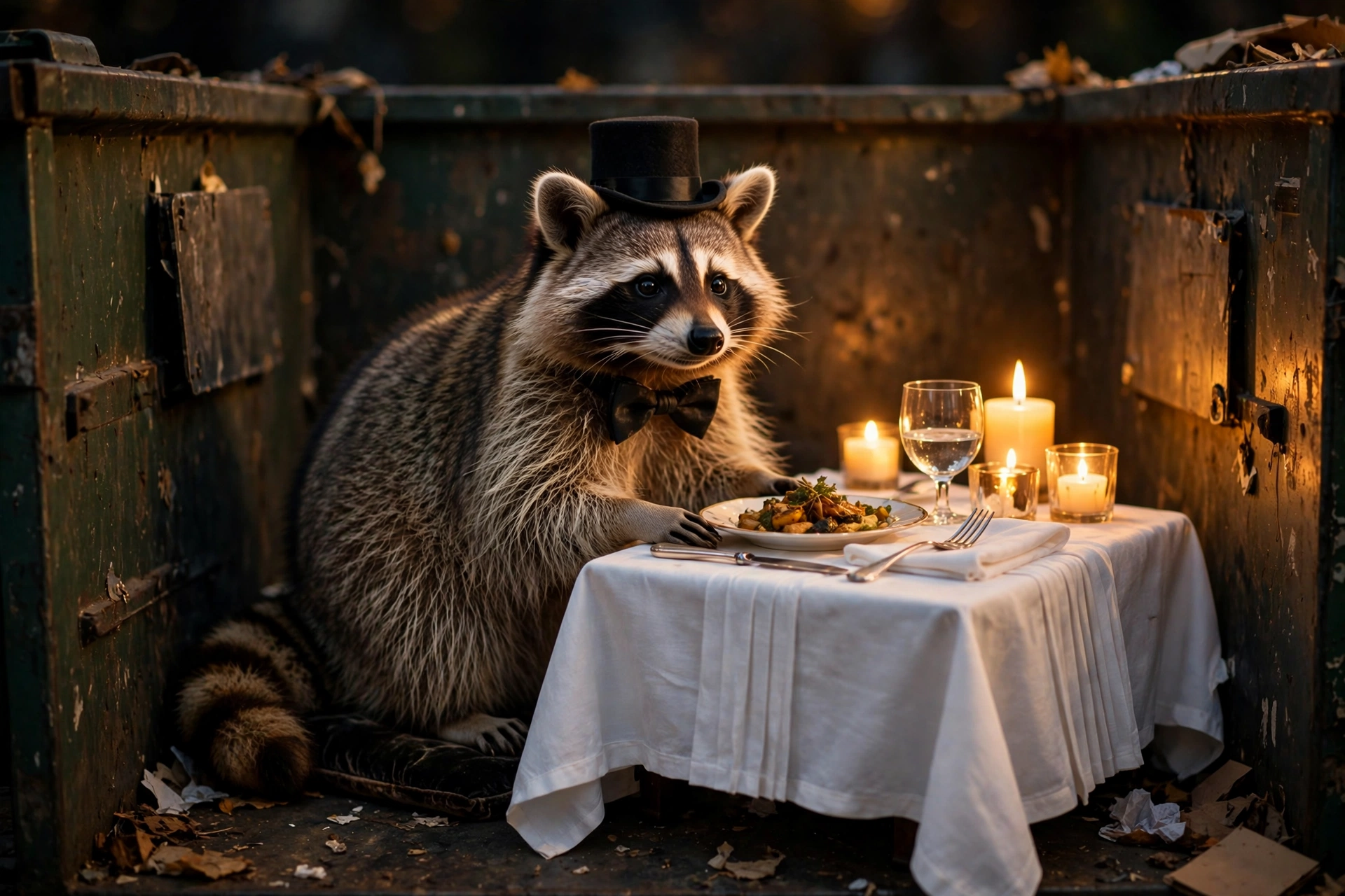 Raccoon Dumpster Fine Dining
