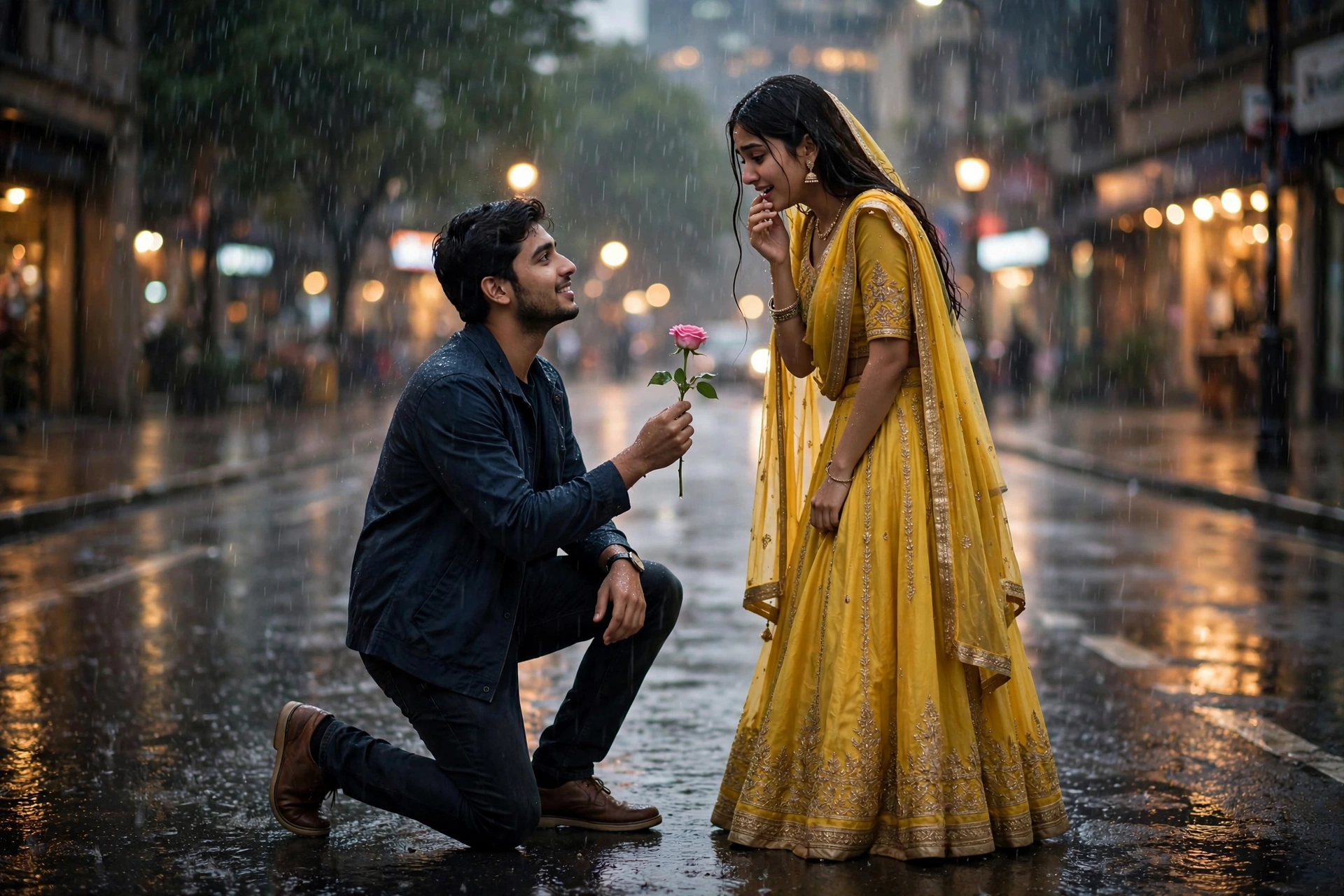 Rain Proposal Couple