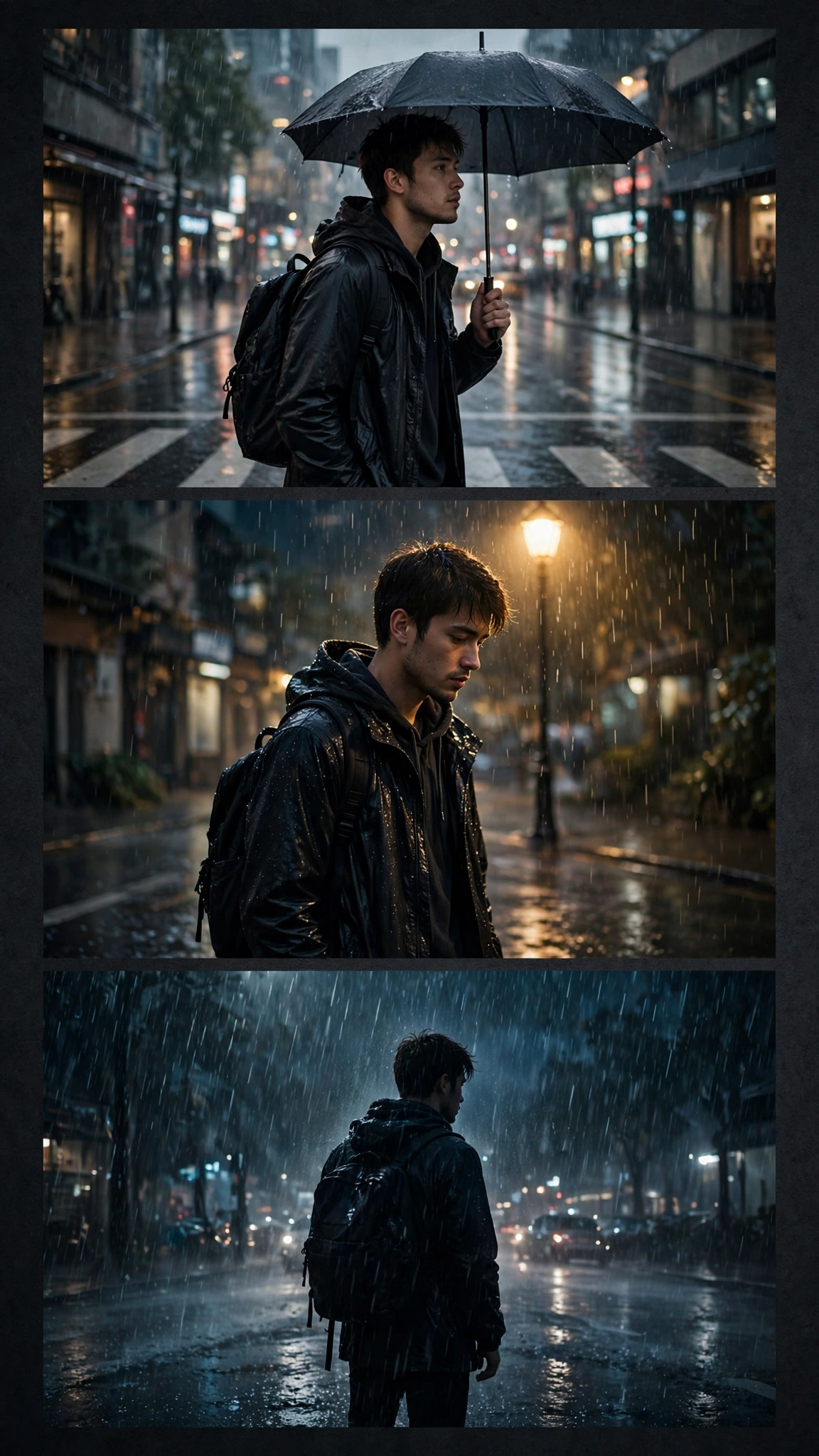 Rainy Road Triple Collage