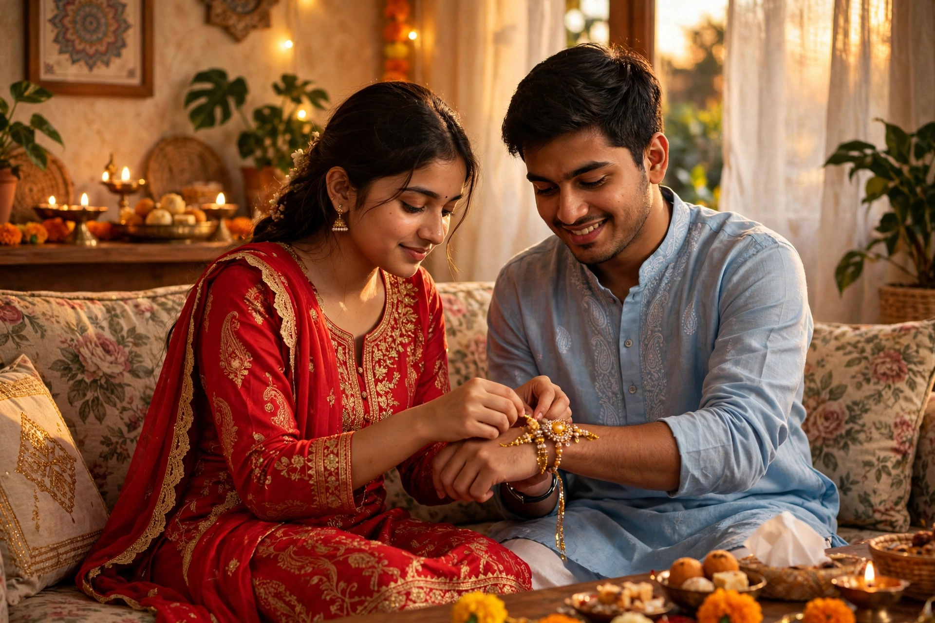 Rakhi Tying Sofa Portrait