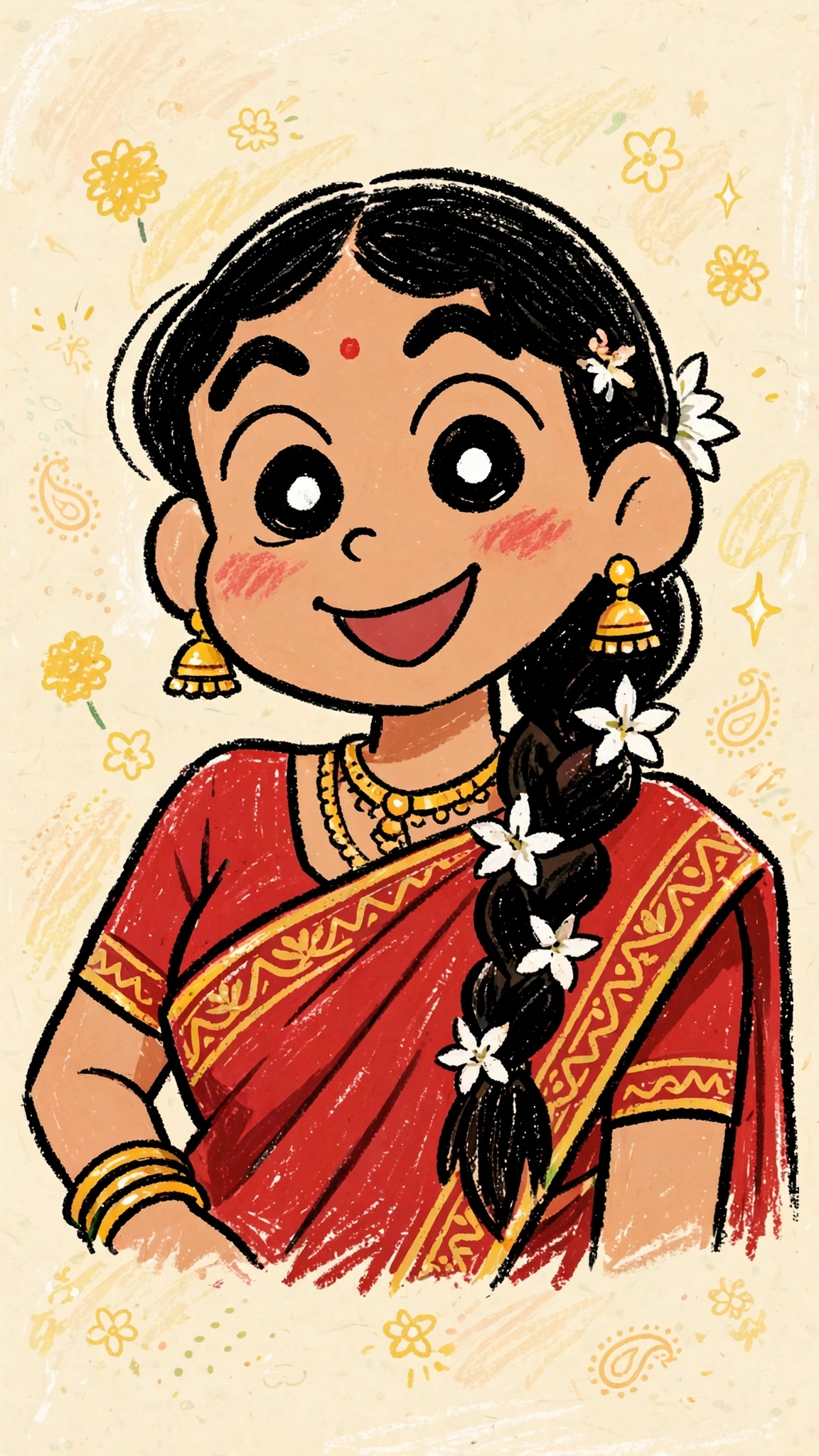 Red Saree Cartoon Transformation