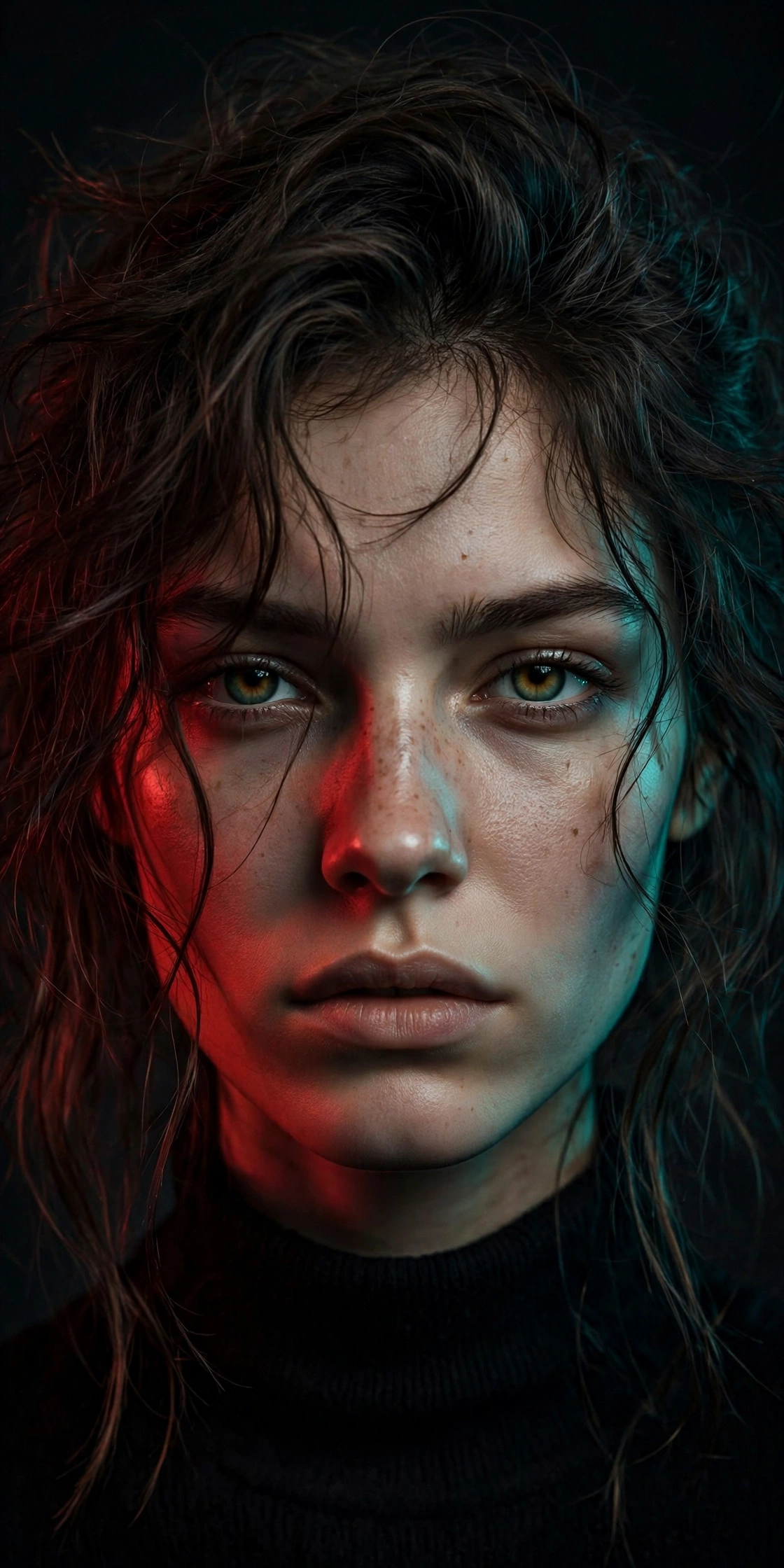 Red Teal Split Lighting Girl Portrait