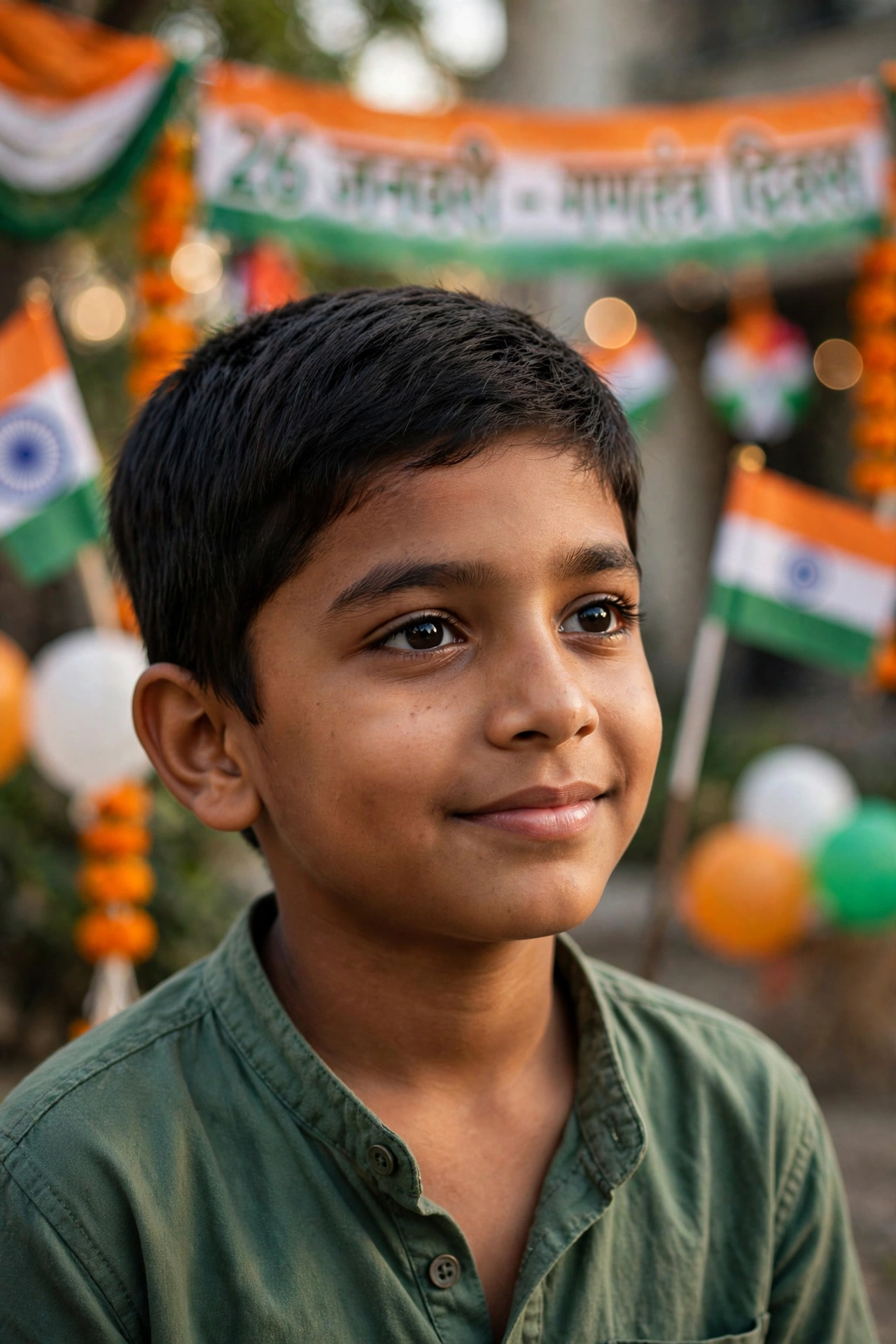 Republic Day Boy in Green Shirt