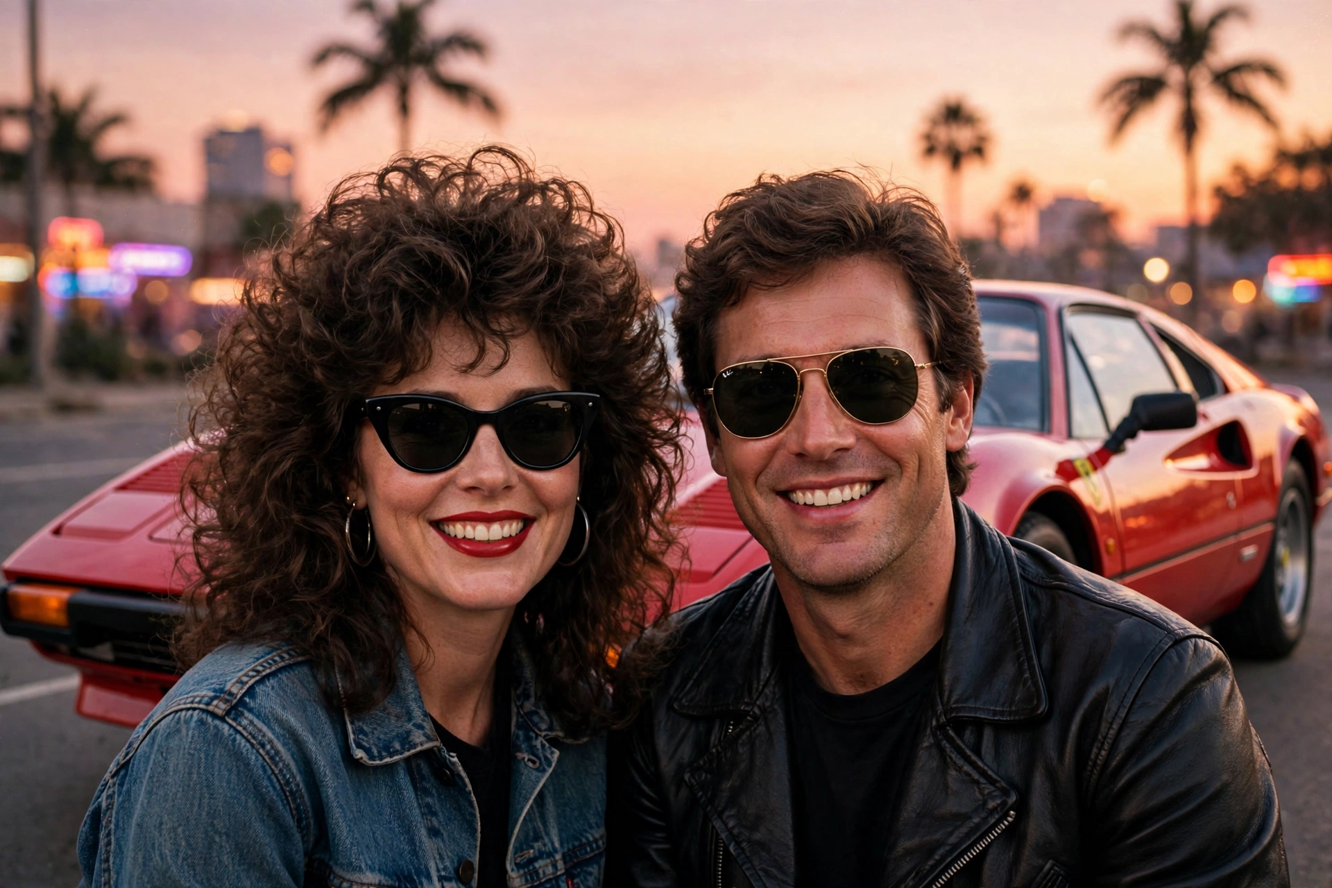 Retro 80s Couple Car Pose