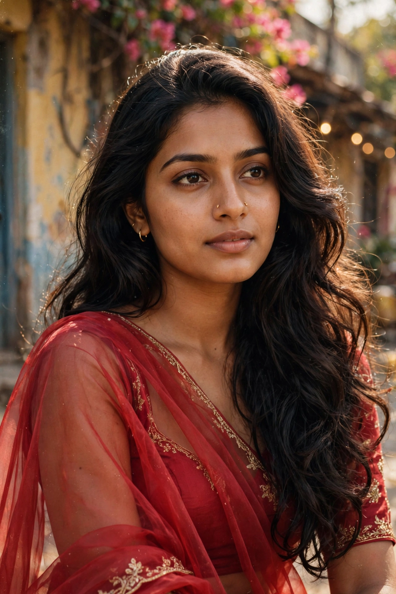 Retro Red Saree Portrait