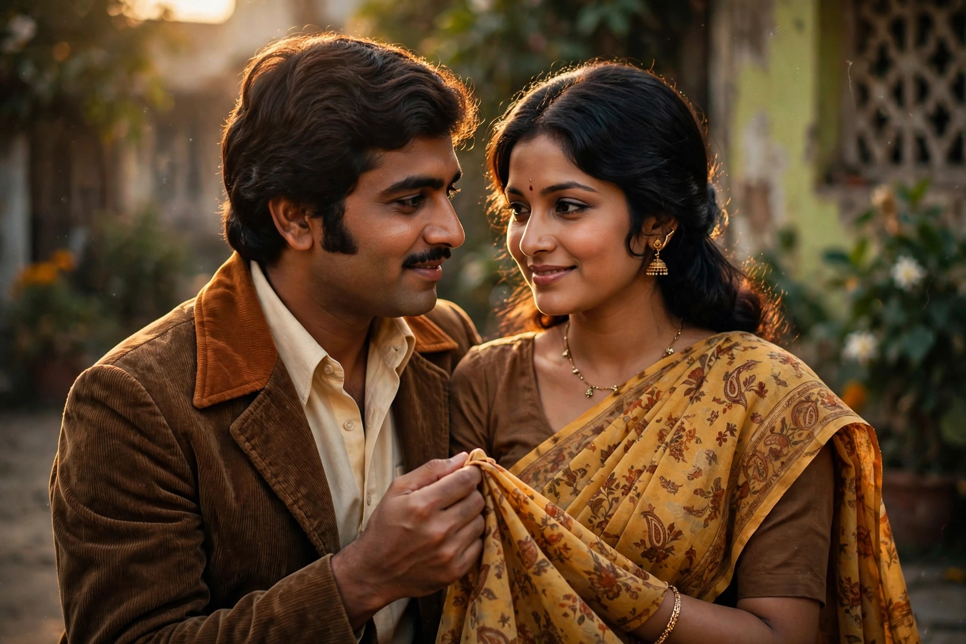 Retro Saree Couple Portrait