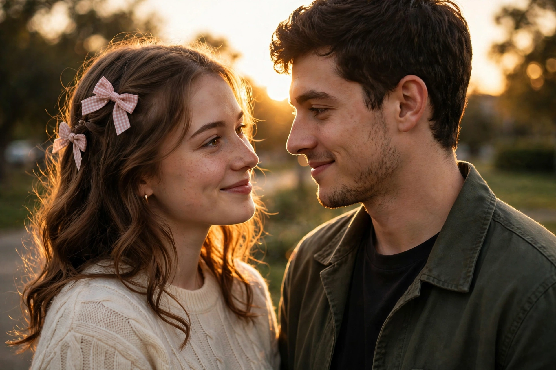 Romantic Sunset Portrait With Hair Bows