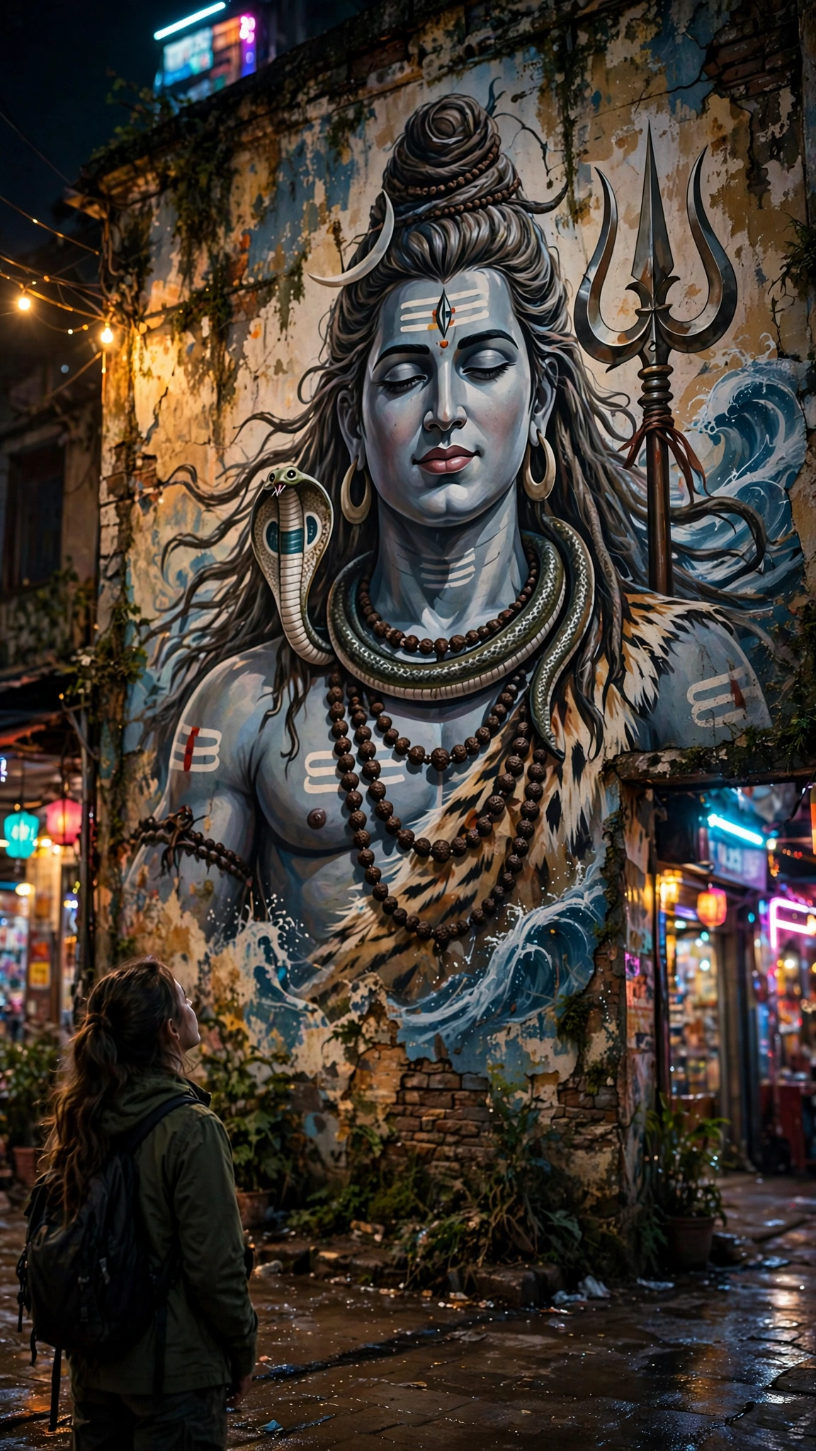Shiva Mural Night Street Portrait