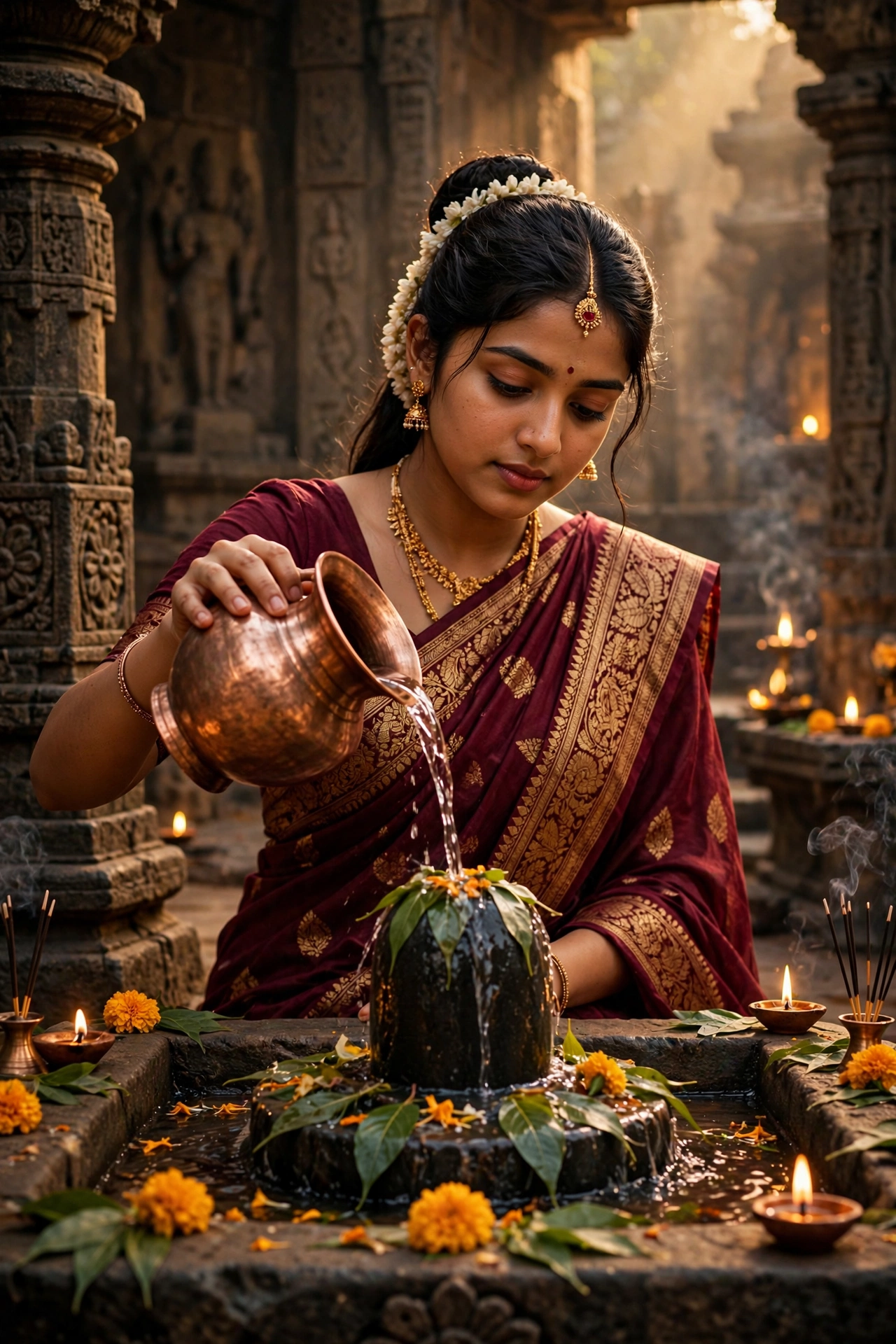 Shivji Temple Banarasi Saree Portrait