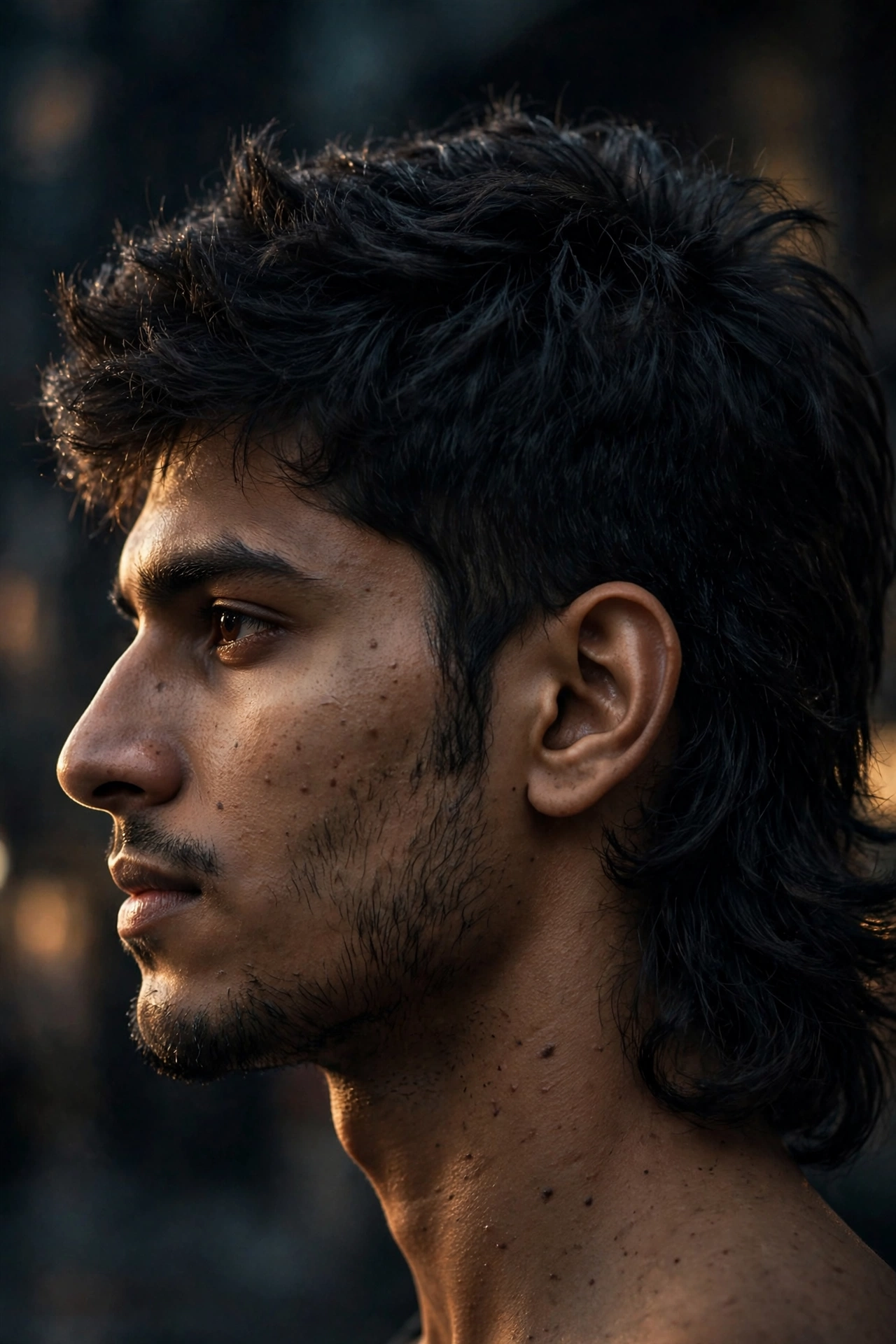 Side-Profile Portrait with Mullet Hairstyle