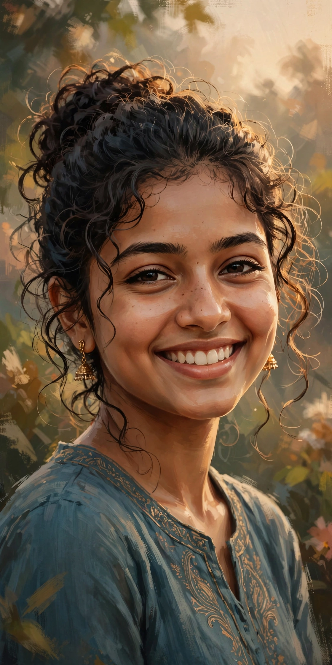Smiling Woman Digital Illustration Prompt