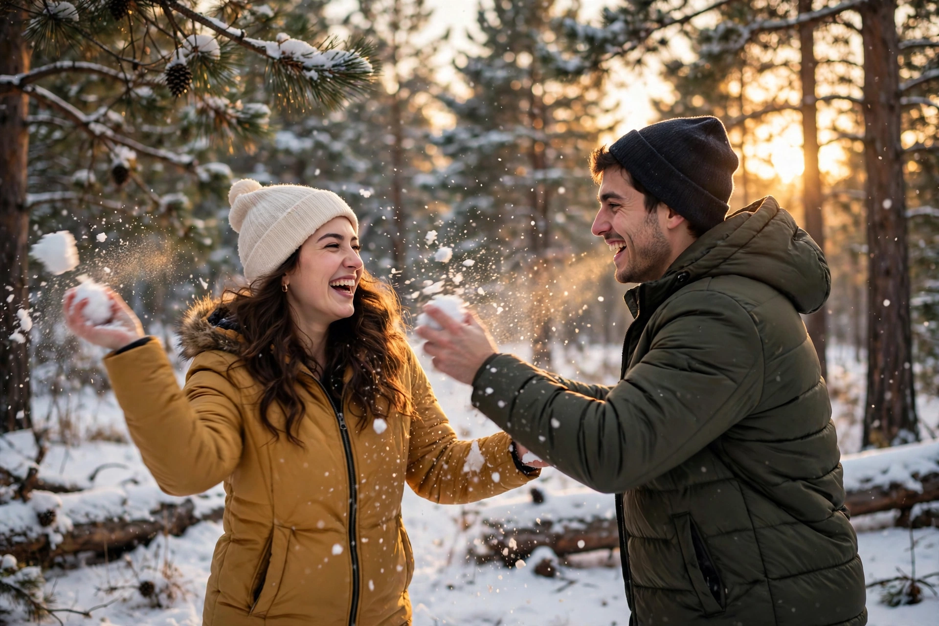 Snowball Fight Couple Portrait