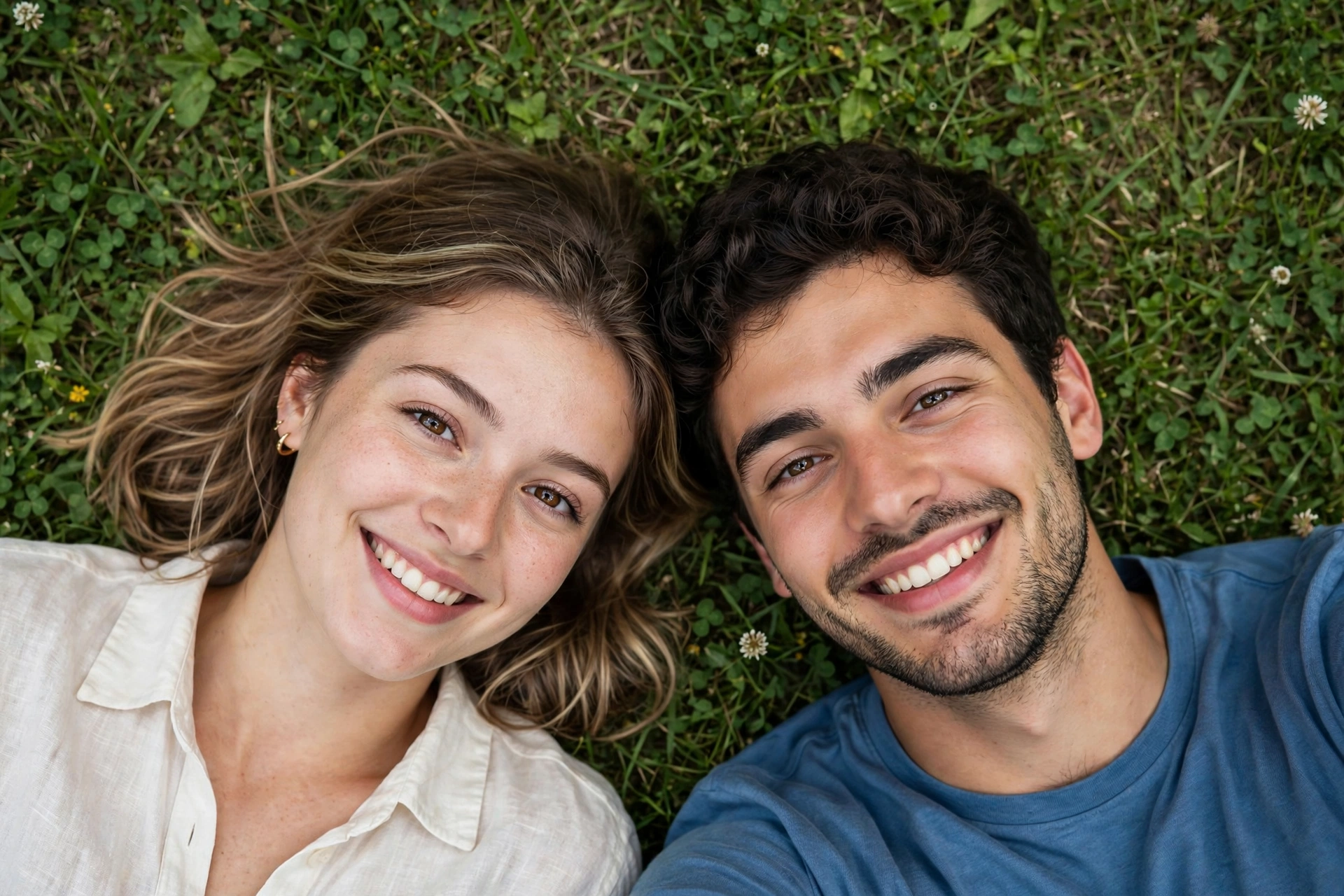 Three Frame Couple Grass Selfie