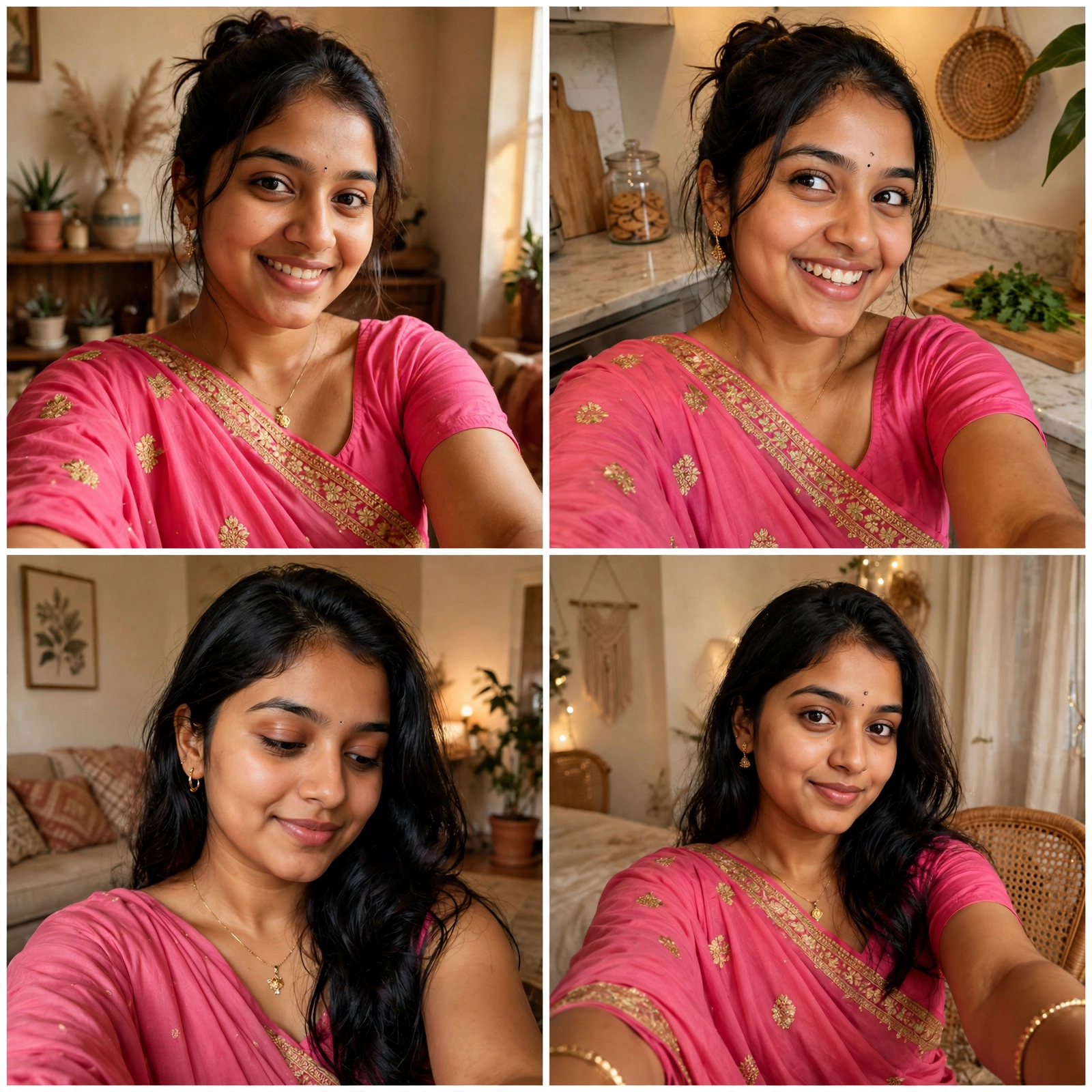 Traditional Pink Saree Selfie Collage Prompt