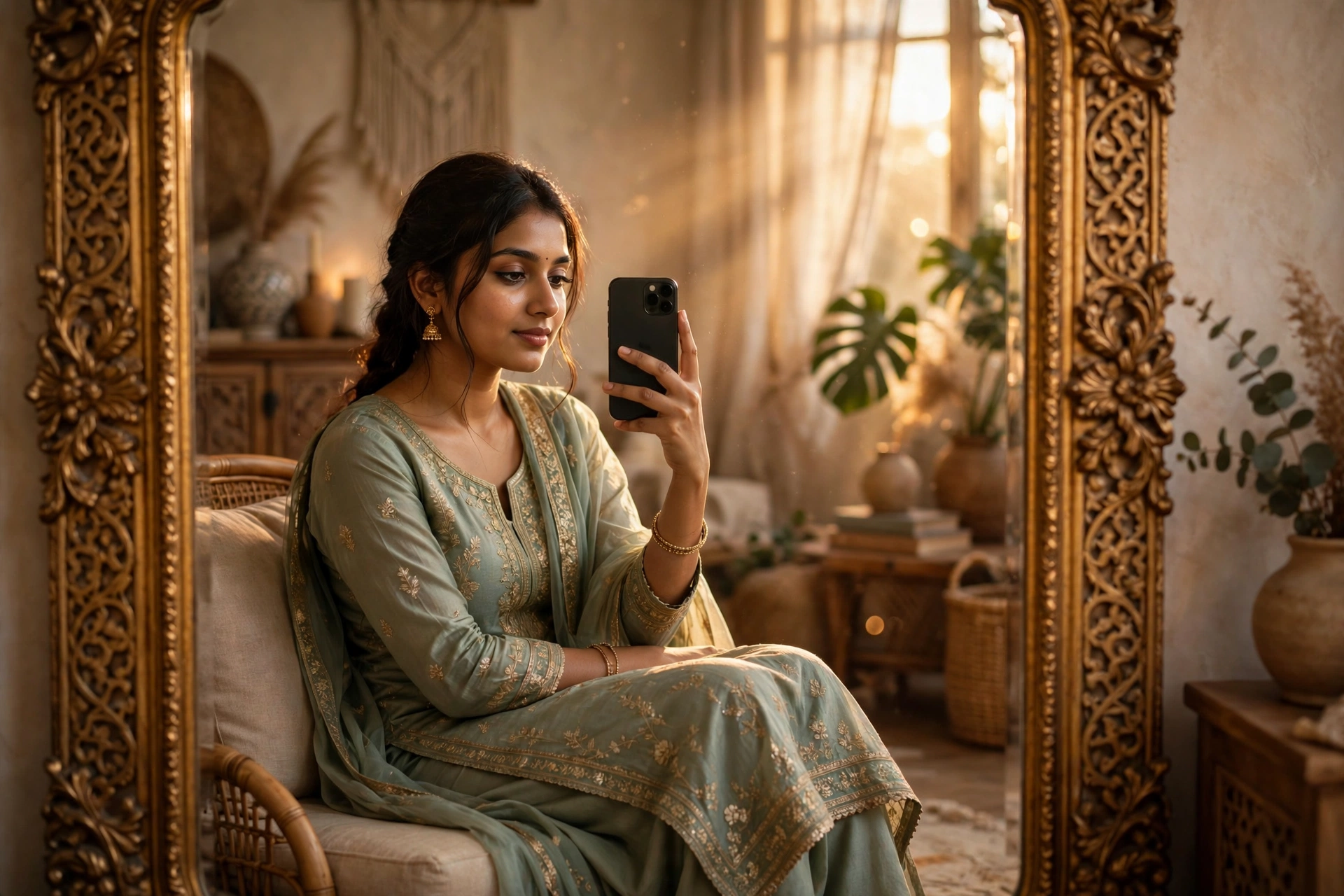 Traditional Salwar Mirror Selfie