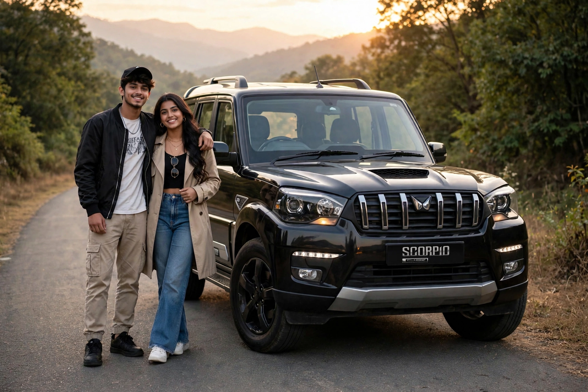 Viral Couple Scorpio Car Outfit Prompt