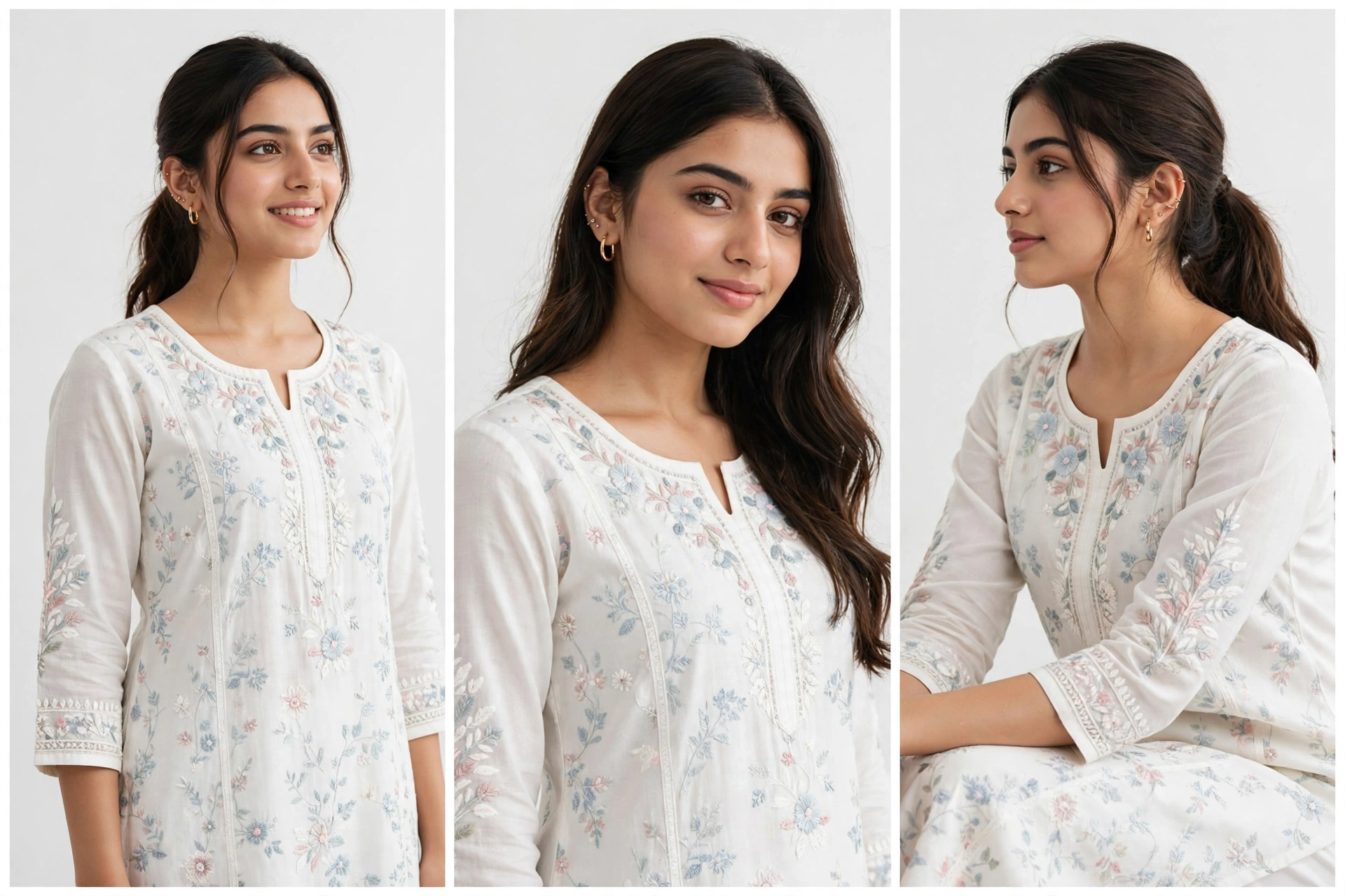 White Floral Kurti Collage