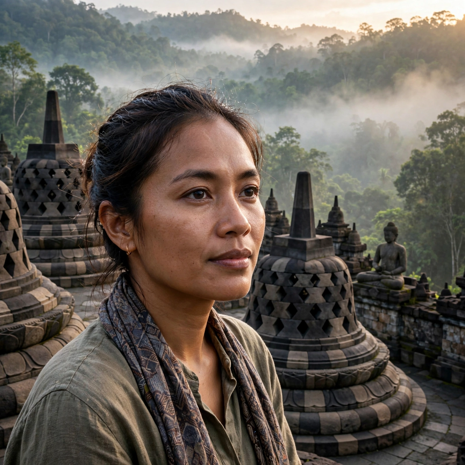 Woman at Borobudur