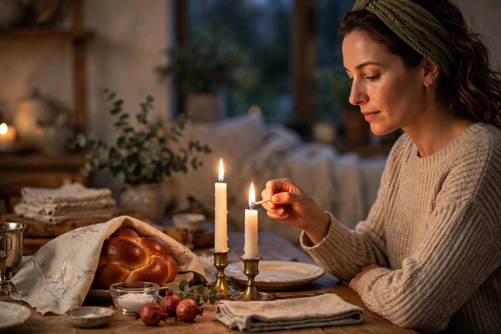 Woman Shabbat Candles