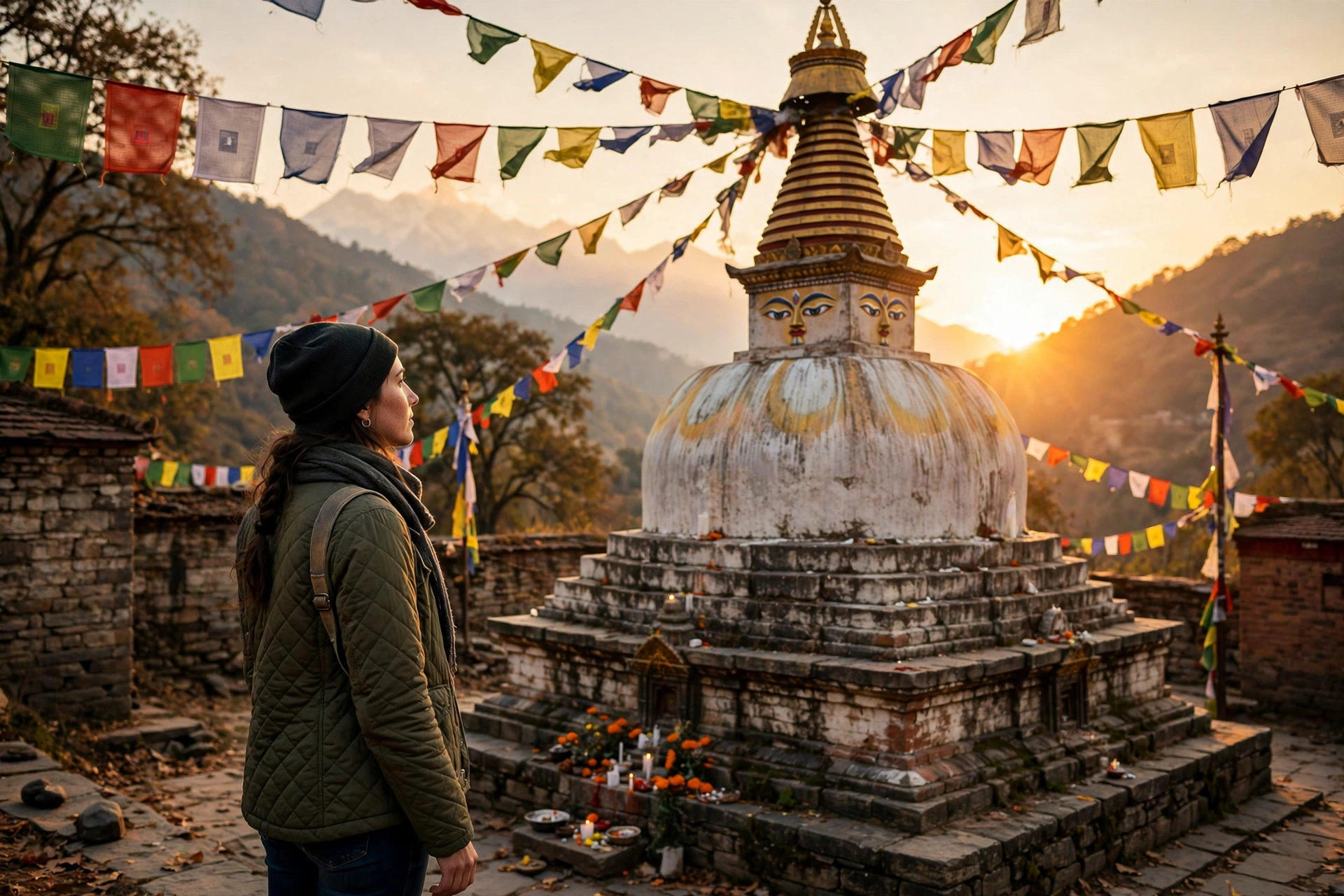 Woman Stupa Sunset