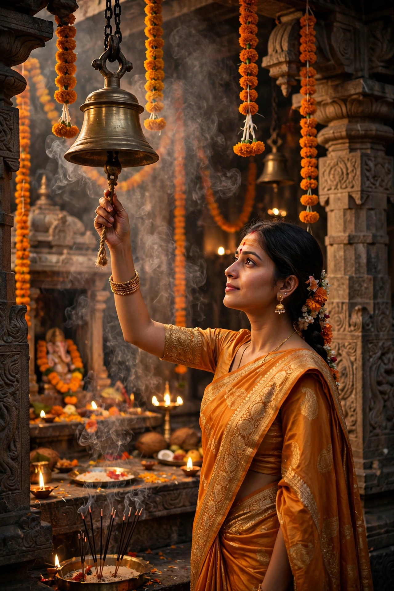 Woman Temple Bells