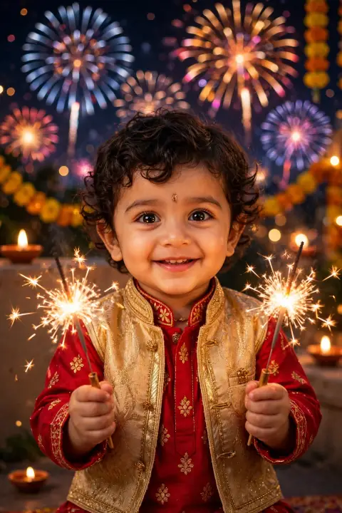 Diwali Kid Portrait Red Kurta