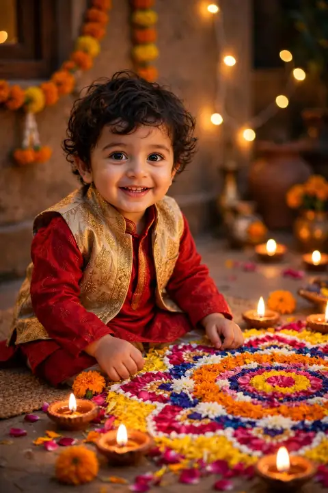 Diwali Kid Portrait Red Kurta