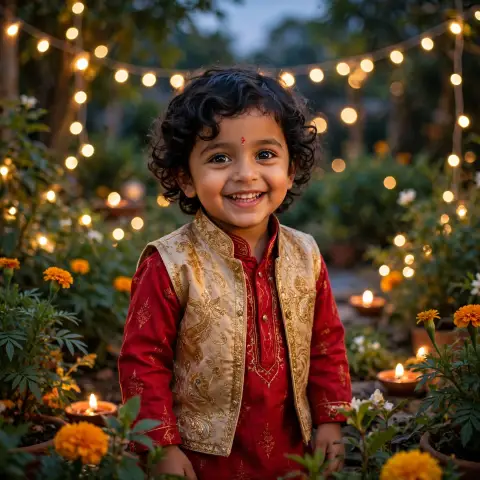 Diwali Kid Portrait Red Kurta