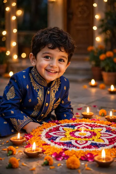 Diwali Kid Portrait Blue Sherwani