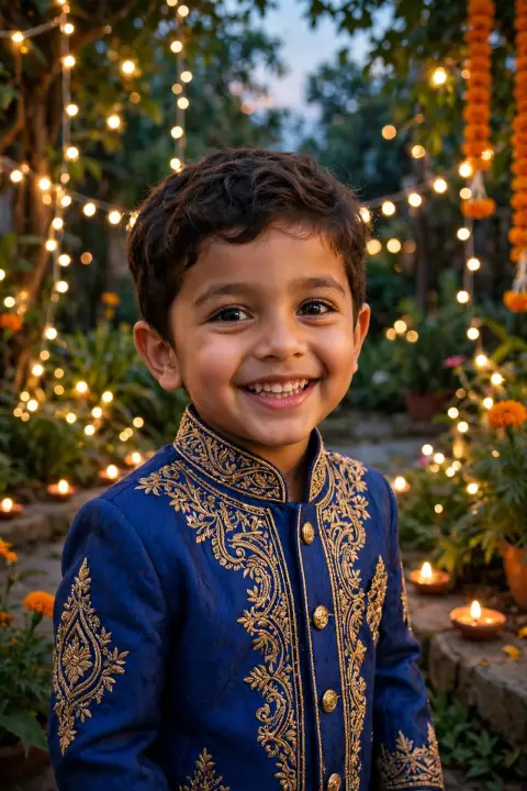 Diwali Kid Portrait Blue Sherwani