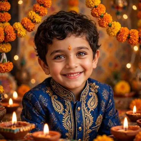 Diwali Kid Portrait Blue Sherwani