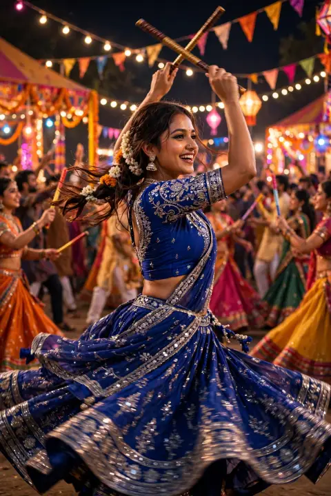 Navratri Royal Blue Ghagra Choli Portrait