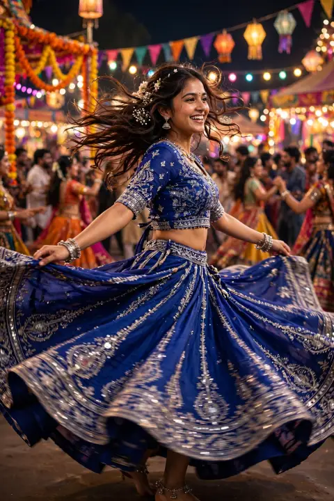 Navratri Royal Blue Ghagra Choli Portrait