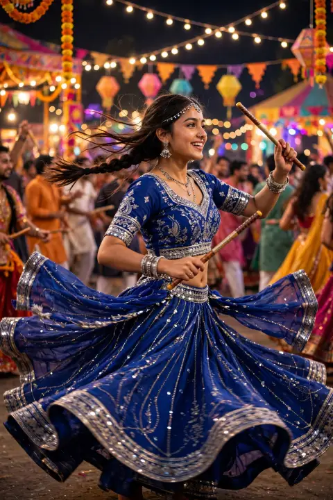 Navratri Royal Blue Ghagra Choli Portrait