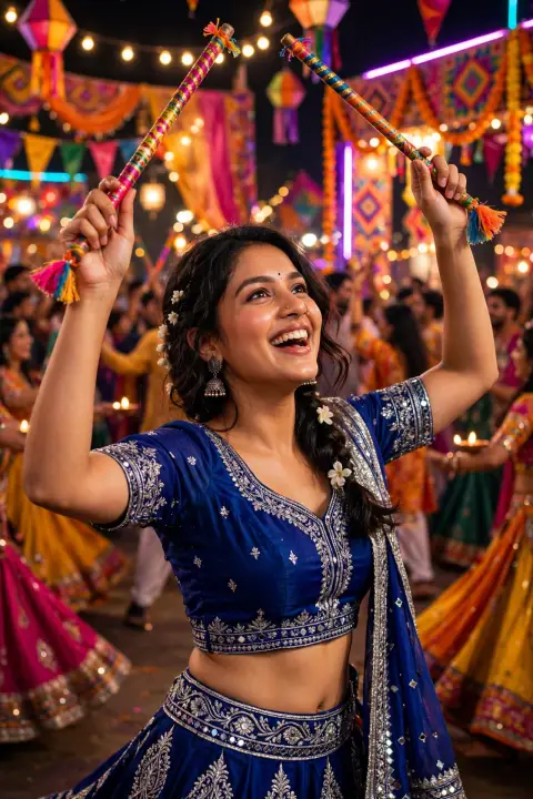 Navratri Royal Blue Ghagra Choli Portrait