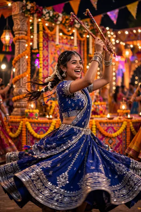 Navratri Royal Blue Ghagra Choli Portrait