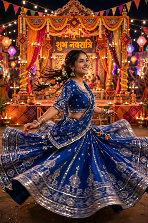 Navratri Royal Blue Ghagra Choli Portrait